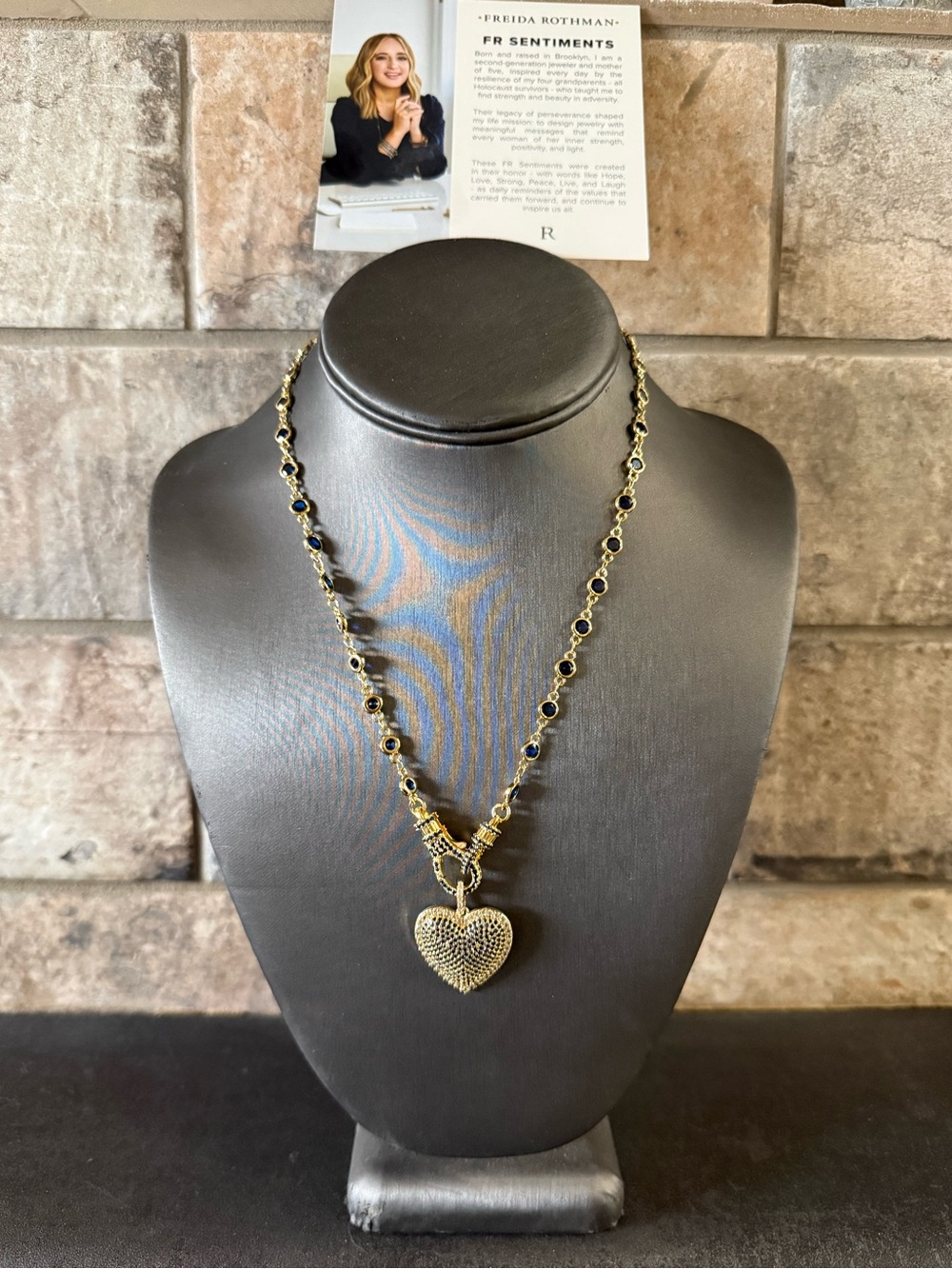 Freida Rothman Gold Heart Necklace with Black Accents